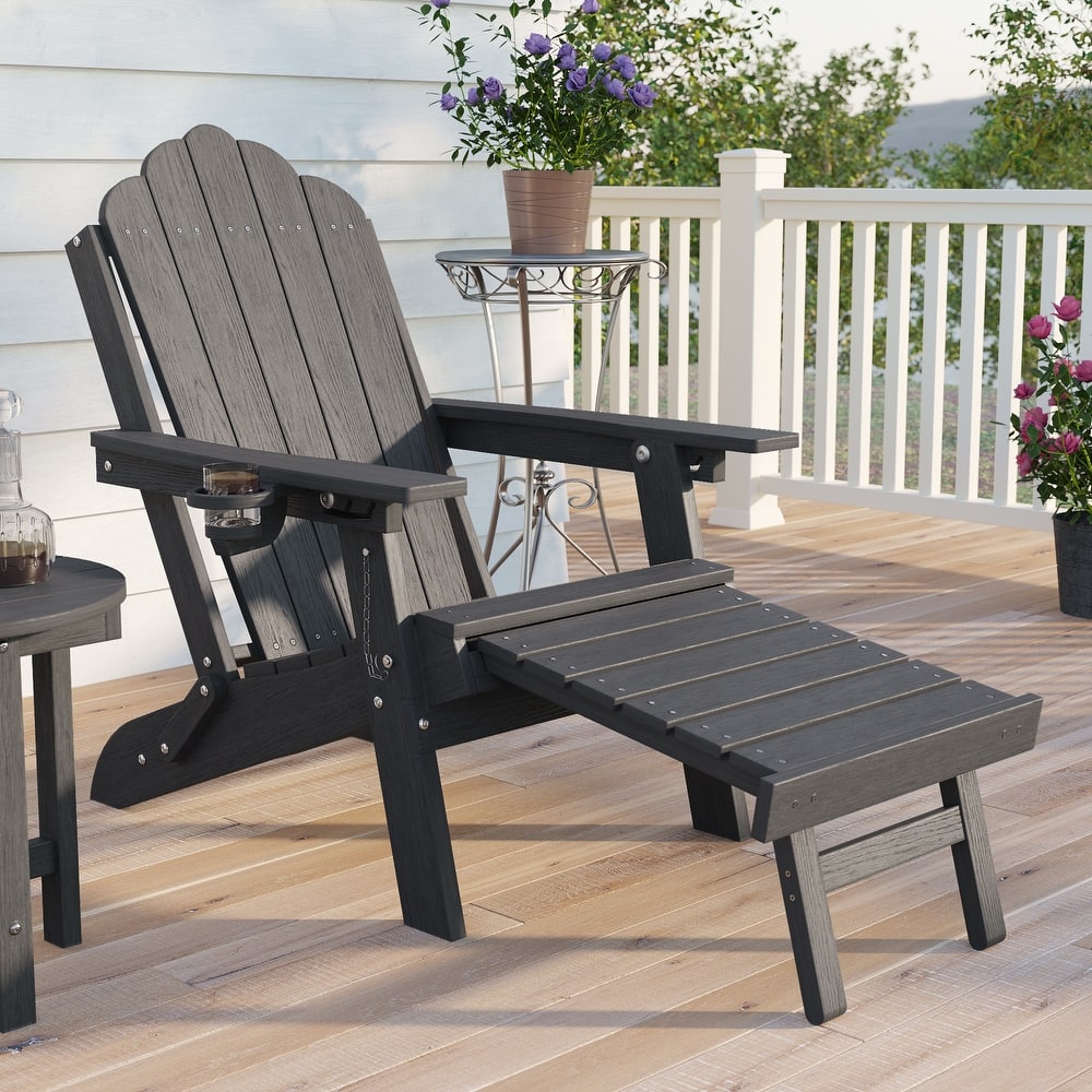 BONOSUKI Folding HDPE Adirondack Chair with 3-Position Adjustable & Ottoman