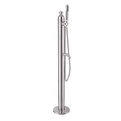 47"H Stainless Steel Floor Mounted Outdoor Shower Faucet with Footwash Spout