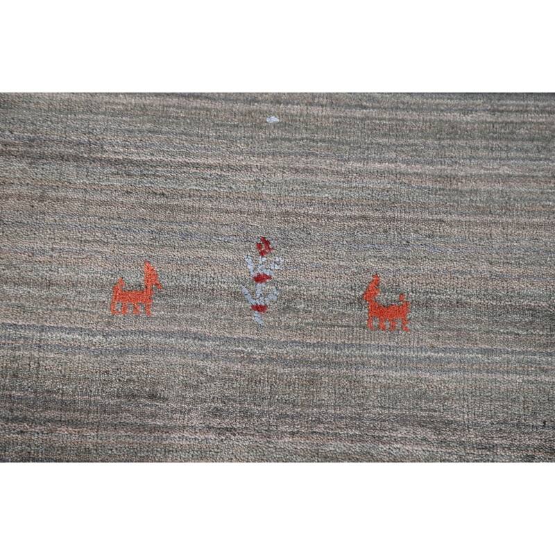 Striped Green Gabbeh Area Rug Hand-Knotted Wool Carpet - 8'10"x 11'8"