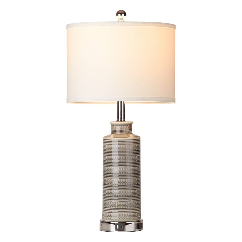 25'' Gray Ceramic Table Lamp with USB & Type-C Ports, 3-Stage Touch Switch (Set of 2) - 12.5'' x 12.5'' x 25''