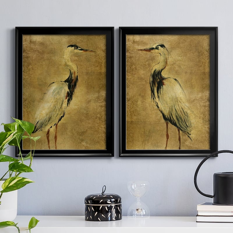 Gold Crane at Dusk I Premium Framed Print - Ready to Hang - Multi-Color