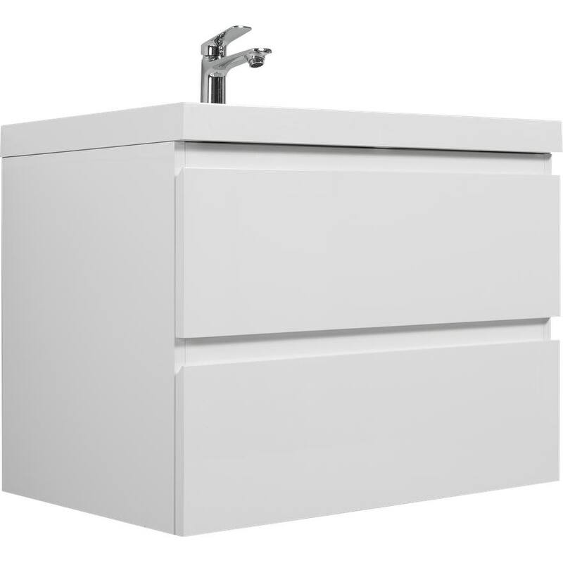 ABRUZZO 30" Floating Single Bathroom Vanity Wall-Mounted with Integrated Resin Top Basin 2 Soft Close Drawers Full Assembly