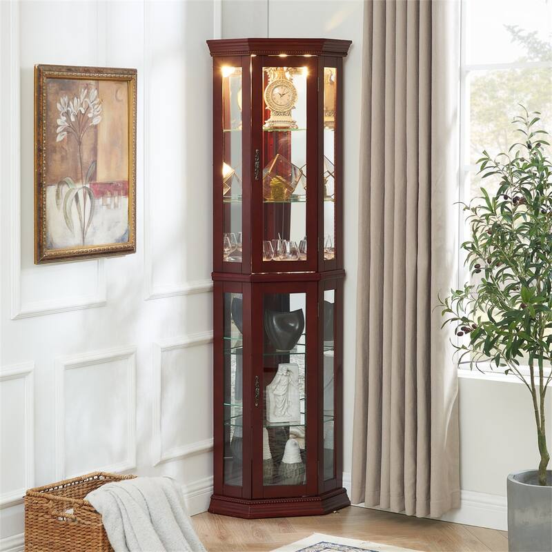 Corner Display Curio Cabinet with Glass Shelves (Bulb Not Included)