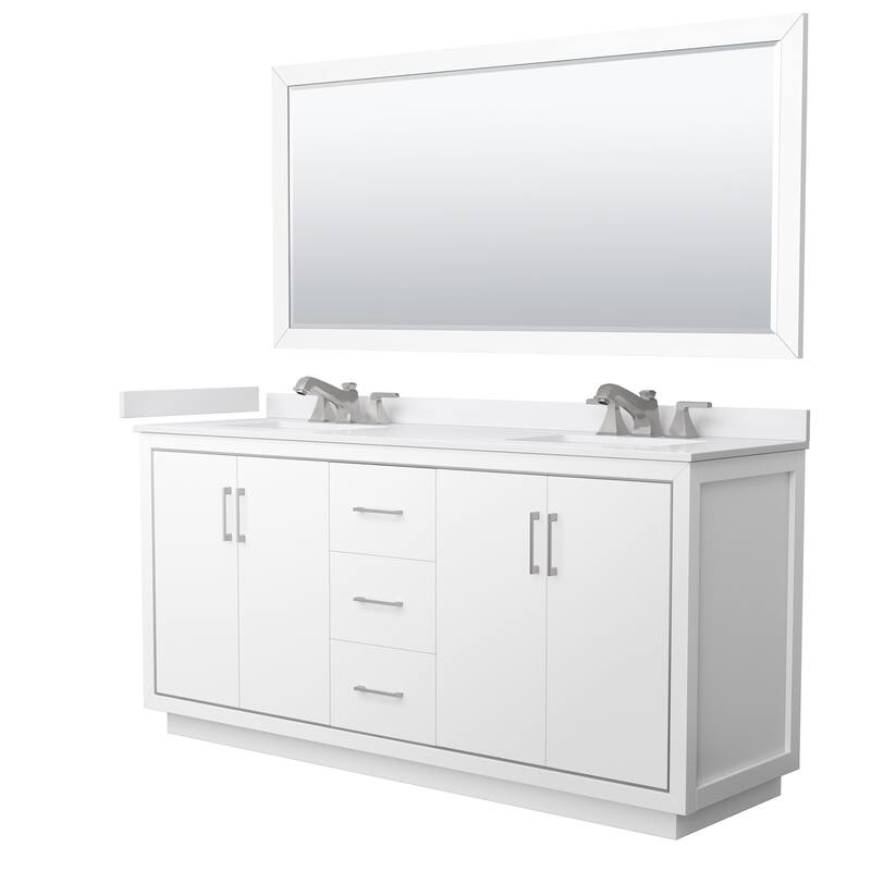Wyndham Collection WCF1111-72D-VCA-US3M70 Icon 72" Free Standing - White / White Cultured Marble Top / Brushed Nickel