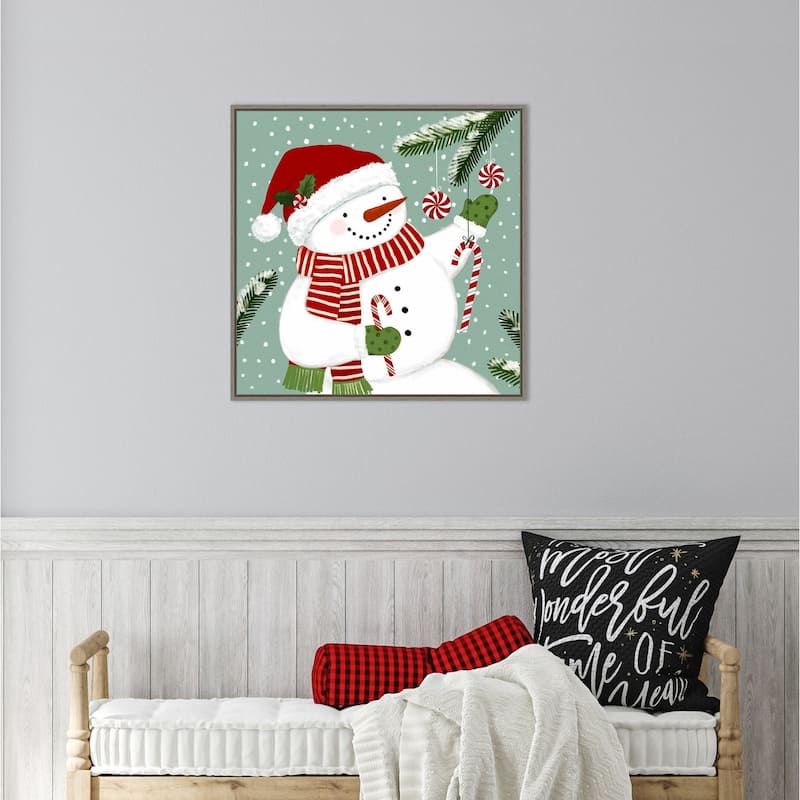 Peppermint Snowman I by Victoria Barnes Framed Canvas Wall Art