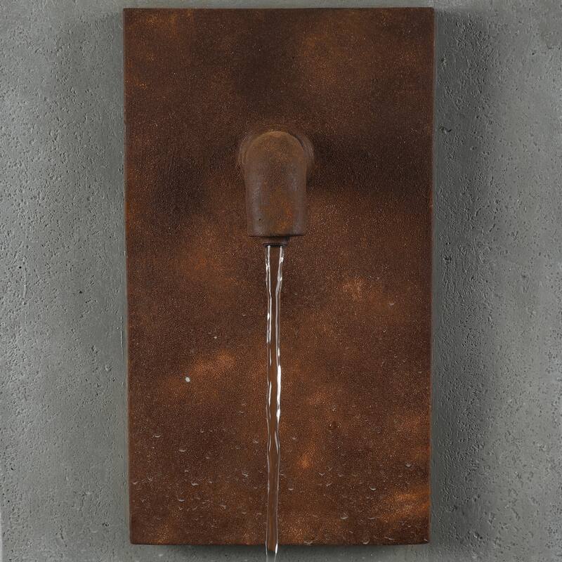 Grey and Brown Cement Column Outdoor Fountain with LED Light