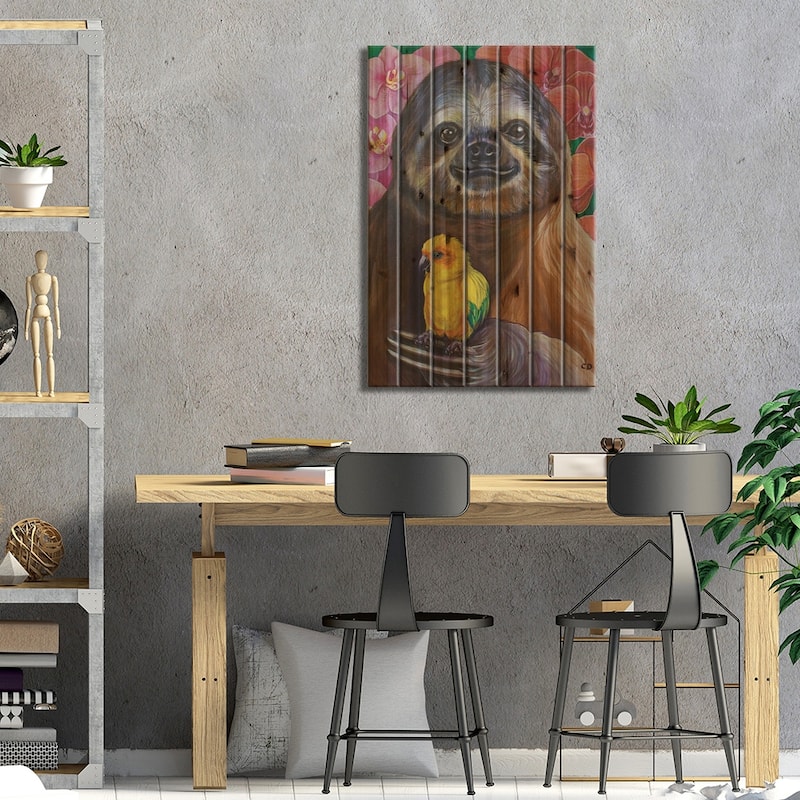 Sid The Sloth Print On Wood by Cyndi Dodes - Multi-Color