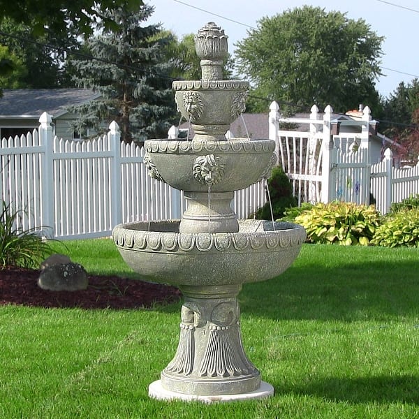 slide 2 of 14, 4-Tier Lion Head Outdoor Water Fountain Backyard Patio Feature - 53"