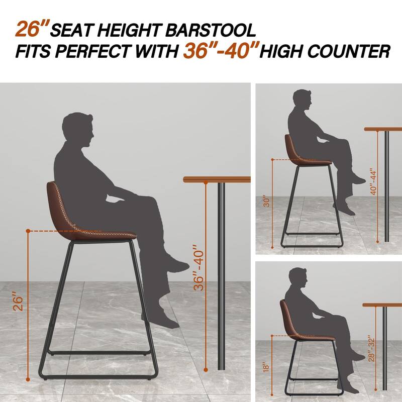 Counter Height Bar Stools Set of 2, Counter Stools with Backs, Modern Bar Stools for Kitchen Island, Bar Stools 26" Seat Height