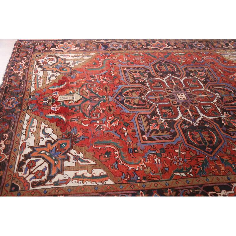 Hand Knotted Oriental 100% Wool Carpet Traditional Medallion Red Heriz Area Rug - 9' 7'' X 6' 11''