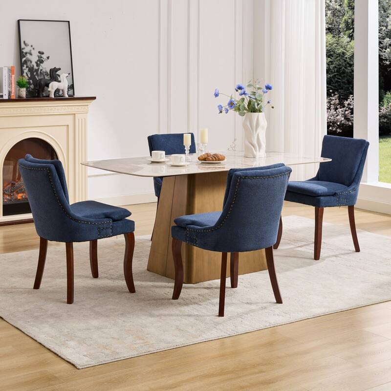 Chenille Upholstered Dining Chairs, Kitchen Chairs with Nailhead Trim & Double-Layer Seat Back Cushions, Solid Wood Legs