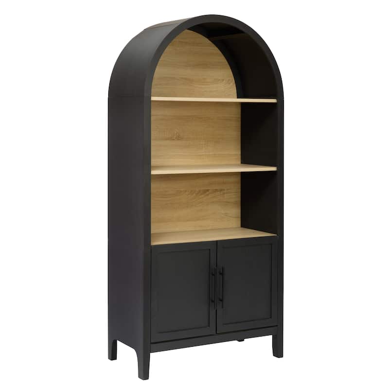 66.7" Arched Bookcase with Storage, Mid-Century Modern 4-Tier Curved Cabinet with Door, Arched Bookshelf with Open Display Shelf