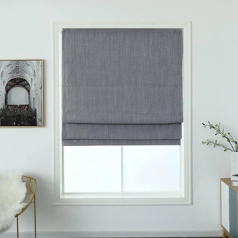 Polyester Seneca Roman Shade,Room Darkening Shades,Cordless Pull Down Window Shades - 31x64" - Grey