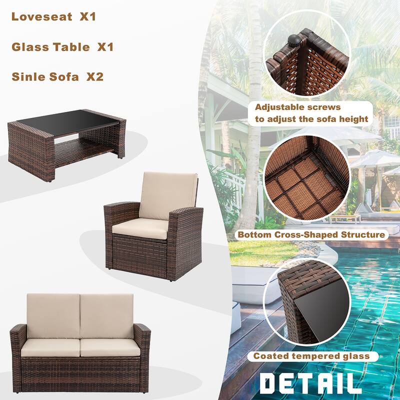 Futzca 4-Piece Outdoor Patio Furniture Set, Wicker Sectional Set