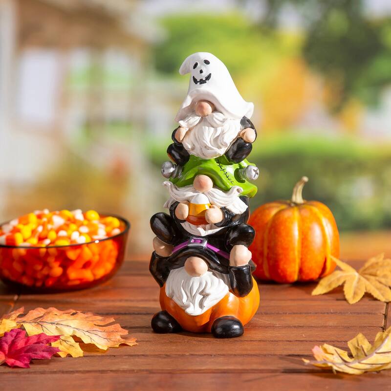 10.5"H Stacked Halloweeen Gnome Trio