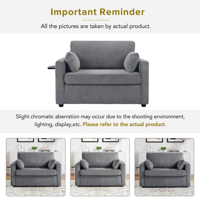 Roomfitters Twin Sofa Bed with Foldable Mattress, Side Table, Storage Pocket and USB Ports for Living Room