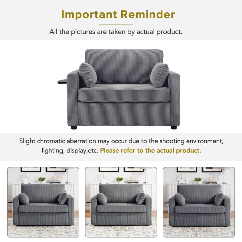 Twin Size Sofa Bed Sleeper Sofa with a Foldable Mattress, a Foldable Side Table, a Side Storage Pocket and Two USB Ports