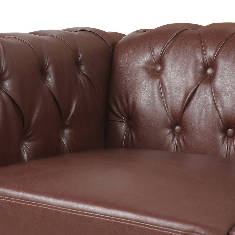 PU Leather 3 Seater Sofa, Upholstered Sofa with Rolled Arms & Removable Cushion, Lounge Sofa with Studs Trim & Wooden Legs