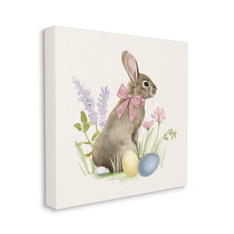 Stupell Easter Bunny Rabbit Bow Spring Flowers & Eggs Canvas Wall Art - Multi-Color