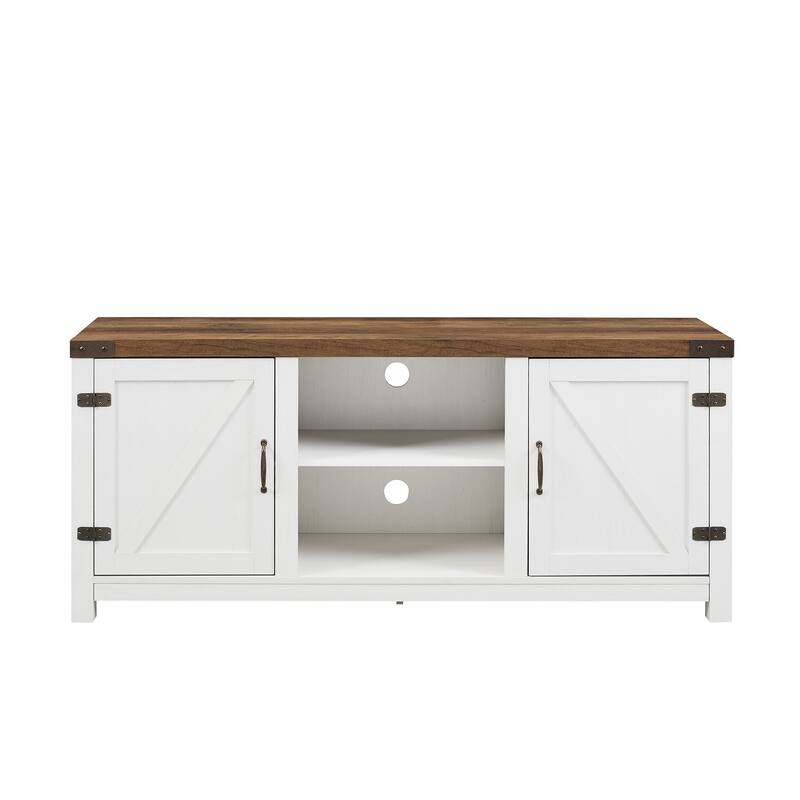 Multifunctional Modern Farmhouse Barn Door 3-Shelf TV Stand Spacious Storage Space