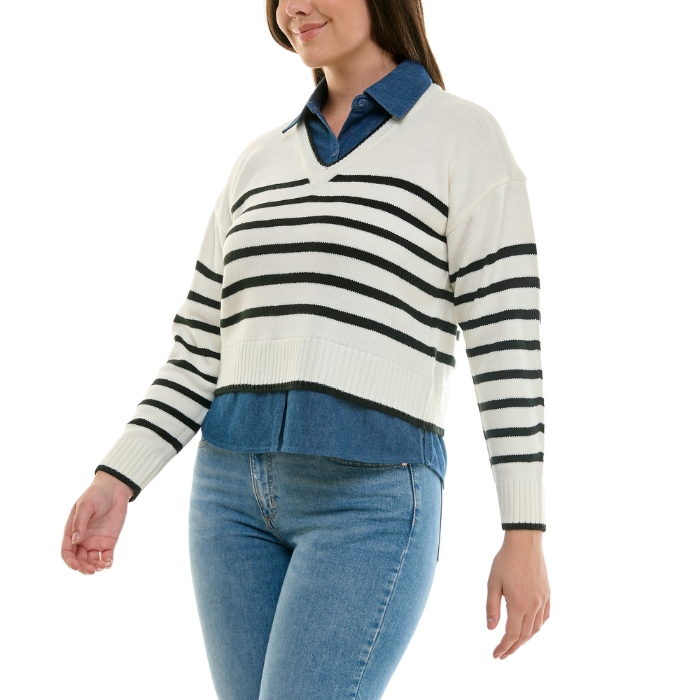 Nanette Lepore Women's Layered Striped V-Neck Sweater