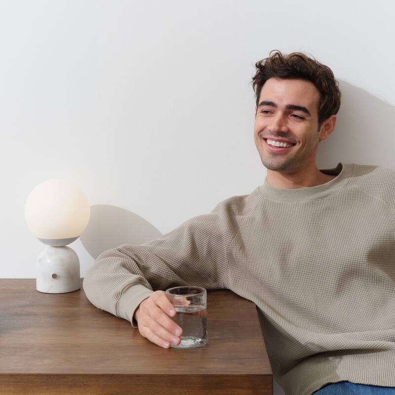 Brightech Mila 9.85 in. Polished White Mid-Century Modern Integrated LED Bedside Table Lamp with Built-In 3-Way Dimmer (2-Pack)