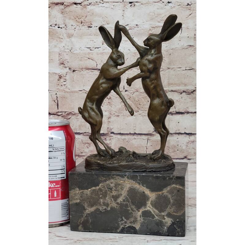 Boxing Hares Imitative Rabbits Bunnies Hot Cast Bronze Figurine Sculpture Statue By Milo