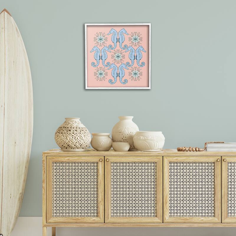 Stupell Symmetrical Coral Seahorse Pattern Framed Giclee Art Design By Sazerelli Designs