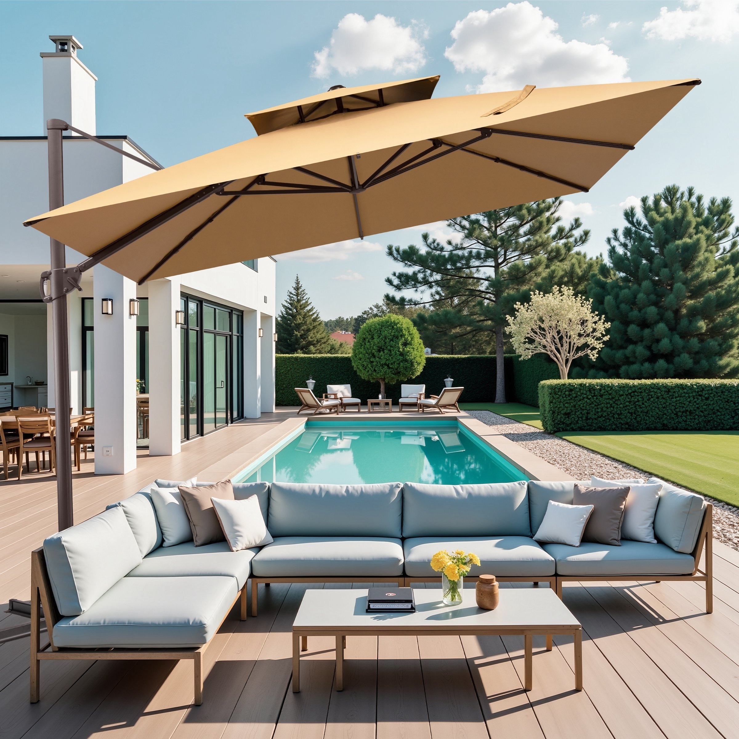 VredHom Dual Top Wind Vent 11x11Ft Aluminum Offset Cantilever Patio Umbrella