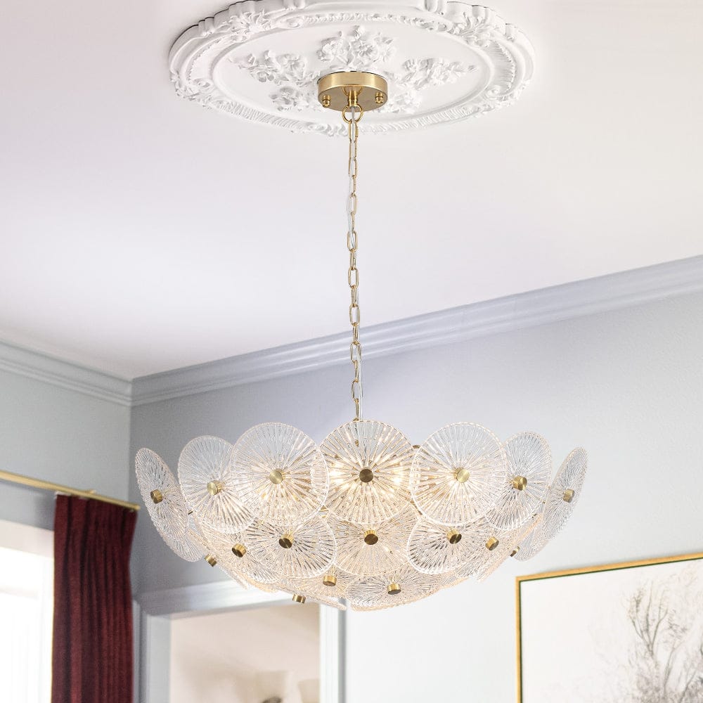 Glam 9-Light Tiered Clear Art Glass Round Basin Chandelier 28in