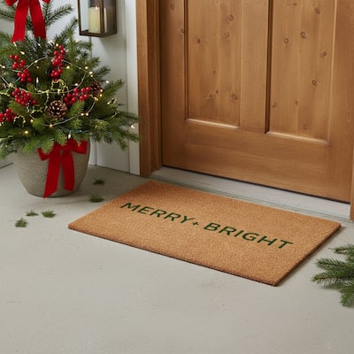 HomeRoots 17" X 29" Brown And Green Christmas Merry and Bright Outdoor Coir Door Mat - 17.00' X '29.00