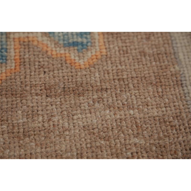 Hand Knotted Oriental 100% Wool Carpet Transitional Geometric Brown Oushak Runner Rug - 10' 2'' X 2' 11''