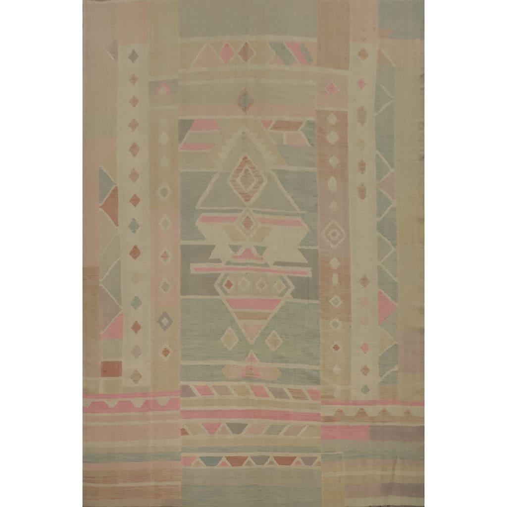 Hand Woven Oriental 100% Wool Carpet Southwestern Tribal Multi-Colored Kilim Area Rug - 11' 11'' X 8' 11''