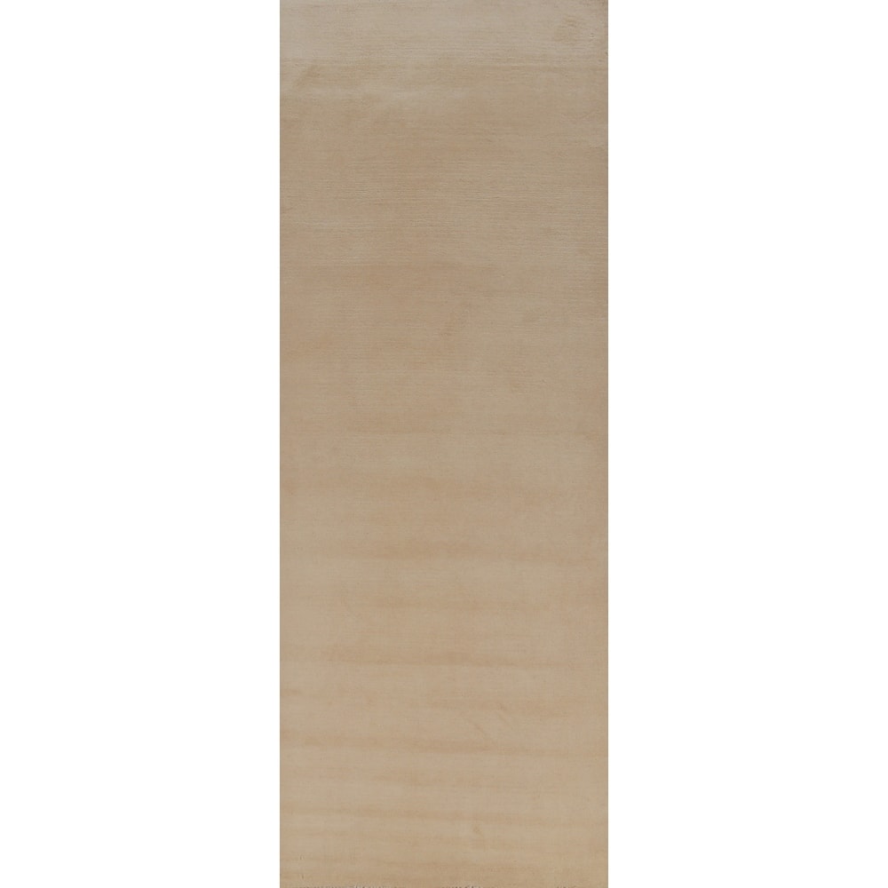 Hand Knotted Oriental 100% Wool Carpet Modern Solid Beige & Ivories Gabbeh Runner Rug - 10' 0'' X 3' 1''