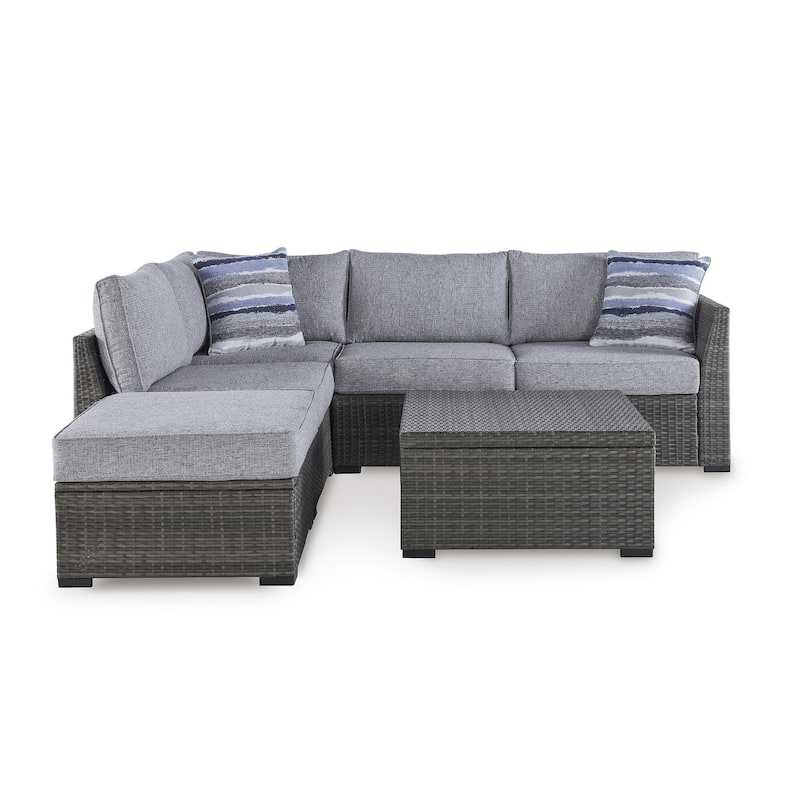 Signature Design by Ashley Petal Road Gray Outdoor Loveseat Sectional/Ottoman/Table Set (Set of 4)