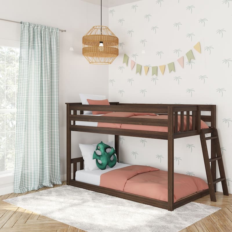 Max and Lily Twin over Twin Low Bunk Bed with Ladder on End