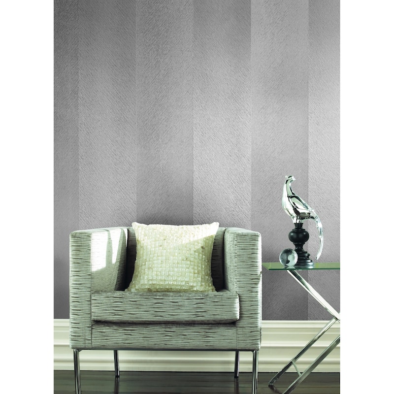 Gloucester Gray Non-Woven Unpasted Stripes Etched Chevron Wallpaper Covers about 60.75 sq. ft.