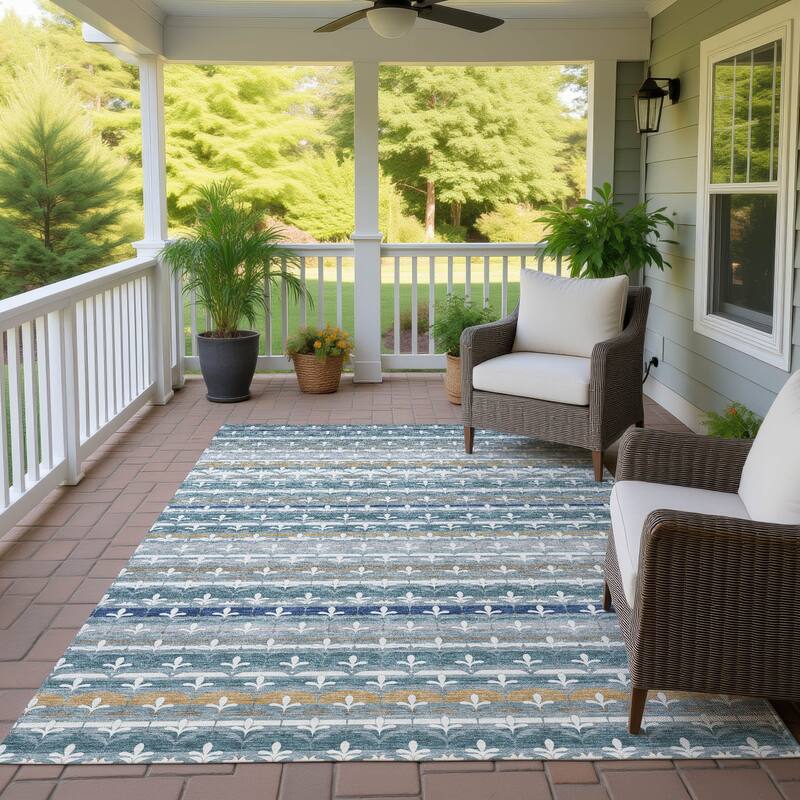 Machine Washable Indoor/ Outdoor Stripe Bramlage Chantille Rug - Teal - 2'6" x 3'10"
