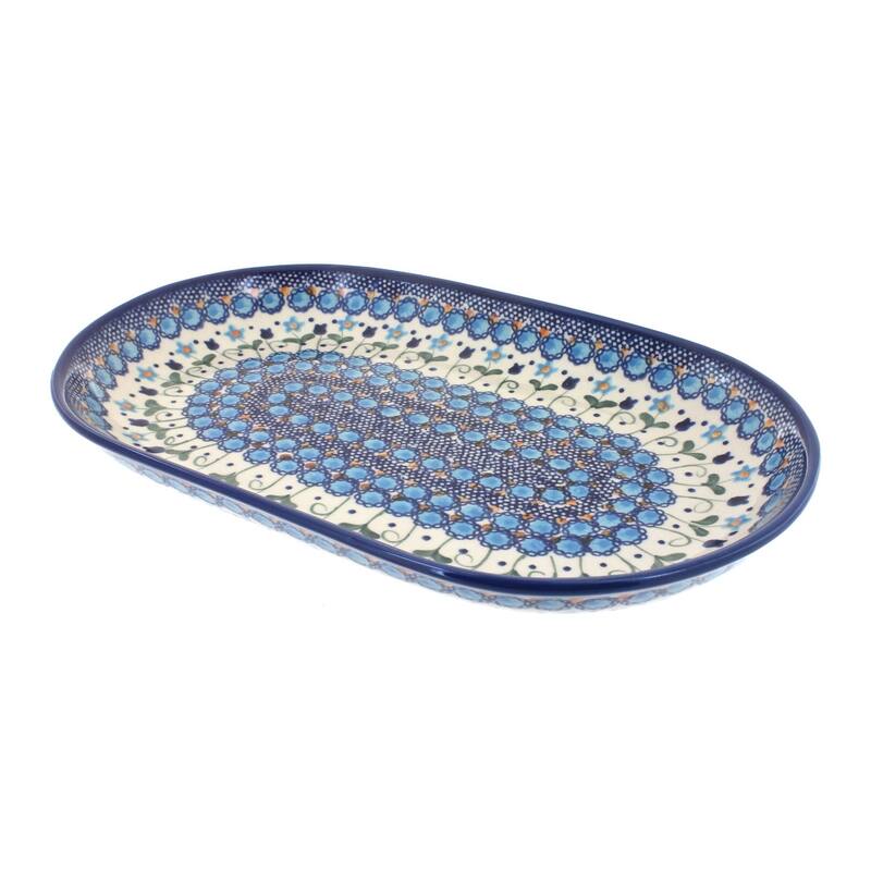 Blue Rose Polish Pottery 116 Vena Large Oval Serving Dish - Savannah
