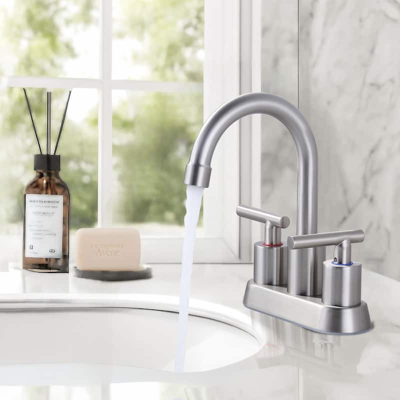 WOWOW 4 in. Centerset Double Handle High Arc Bathroom Faucet