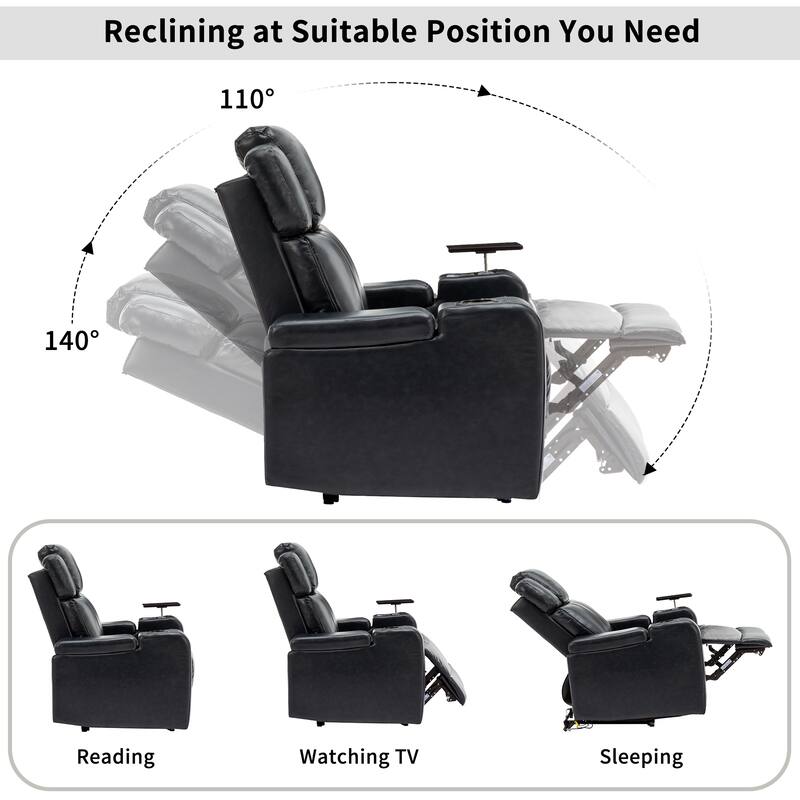 Power Recliner Chair with Cooling Cup Holder, Bluetooth & Tray Table