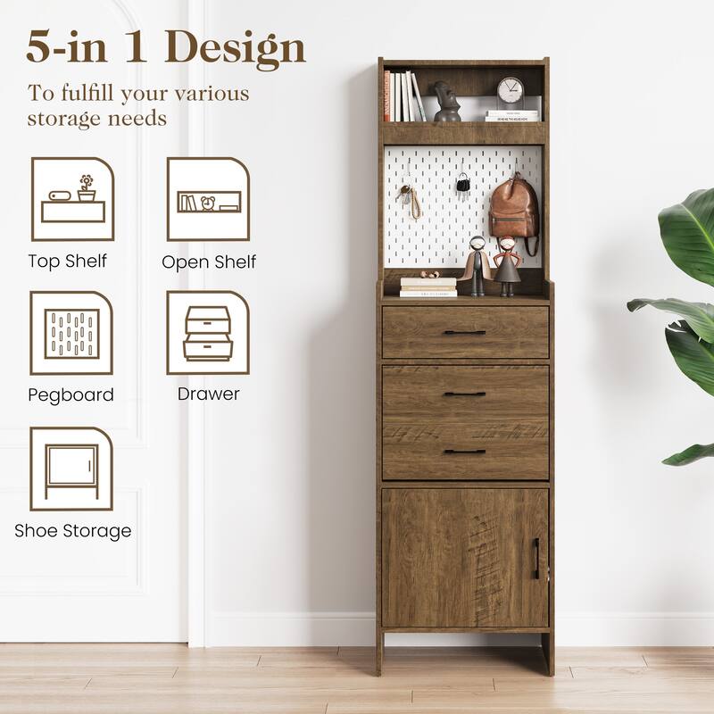 Shoe Storage Cabinet 19.7" Wide with Pegboard