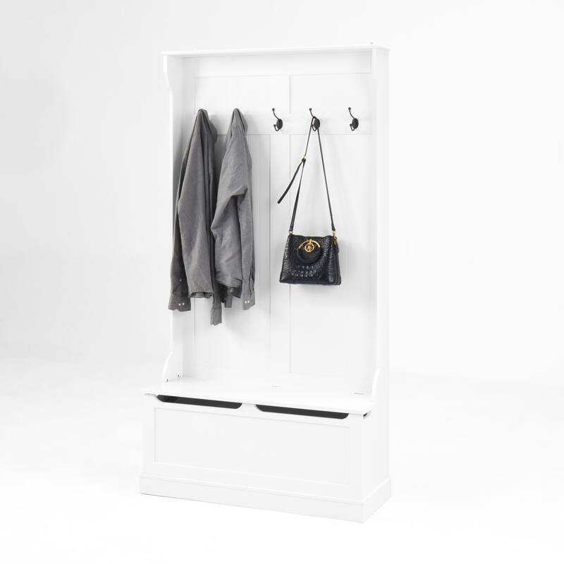 Modern Style Coat Rack,Entryway Bench Standing, Hall Tree with Shoe Storage, Entryway Organizer with 5 Hooks