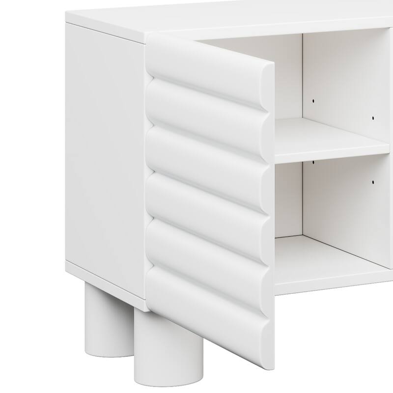 Stylish Wavy Door TV Stand with 4 Cabinets, Adjustable Shelves & Cable Holes, Solid Color Media Console for TVs Up to 75"