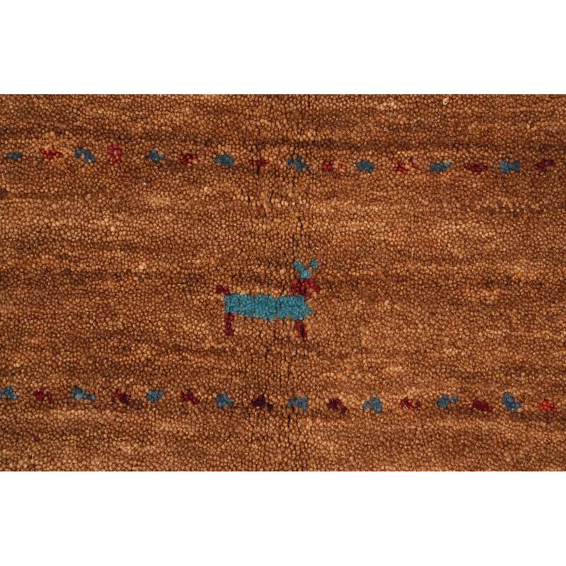 Hand Knotted Oriental 100% Wool Carpet Tribal Animal Pictorial Brown Gabbeh Area Rug - 7' 9'' X 5' 2''