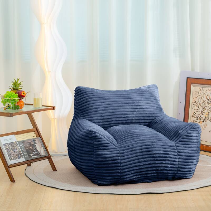 Oversized Bean Bag Chair for Adults with Armrests, Soft Corduroy Lounge Sofa Chair, Cozy Lazy Floor Couch for Living Room - Blue