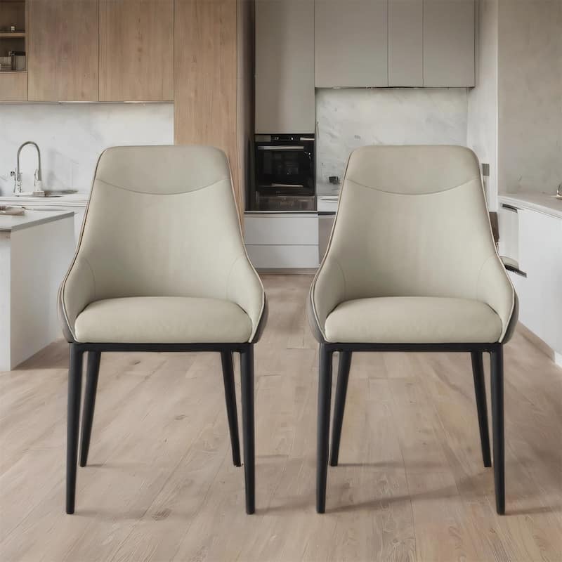 Modern PU Leather Upholstered Dining Chair with Metal Legs (Set of 2)