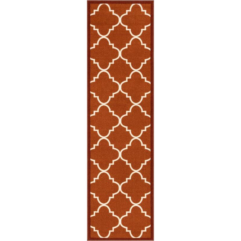 Well Woven Modern Bold Lattice Non-Skid Backing Runner Rug - 2' x 7'