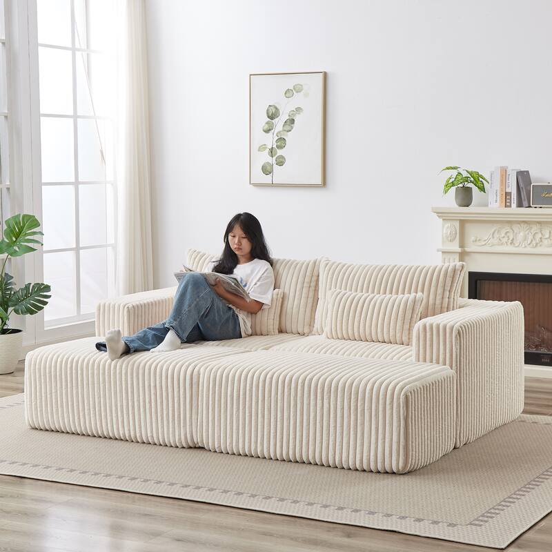87'' Oversized Corduroy Chaise Lounge with Removable Ottoman Bench, Modular Sleeper Sofa Couch