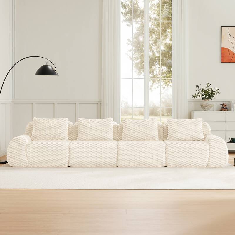 Roomfitters 114 Inch Modular Sectional Sofa, Oversized Flannelette 3-Seater, Cream